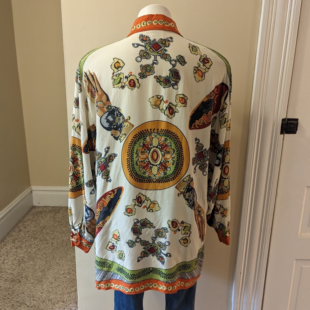 Vintage Mondi German designer cream, green and orange print top size M - Picture 4 of 8